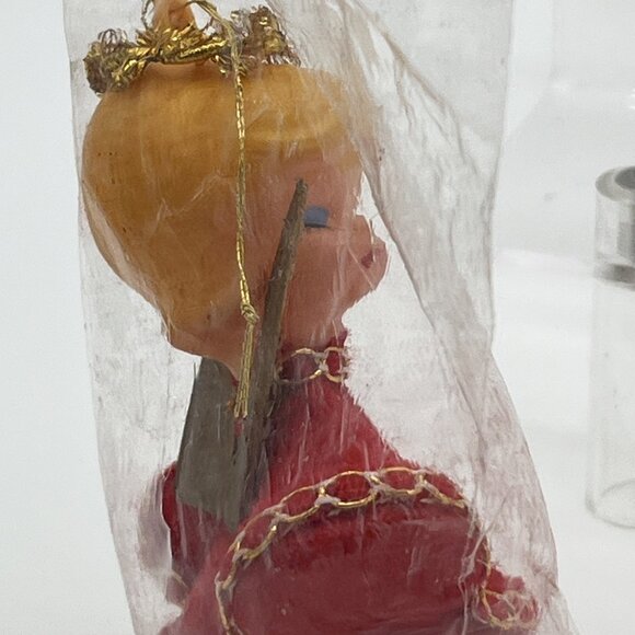 Vintage 3" Angel Blow Mold Ornament w/ Wings Hong Kong Original Package flocked - Picture 8 of 16